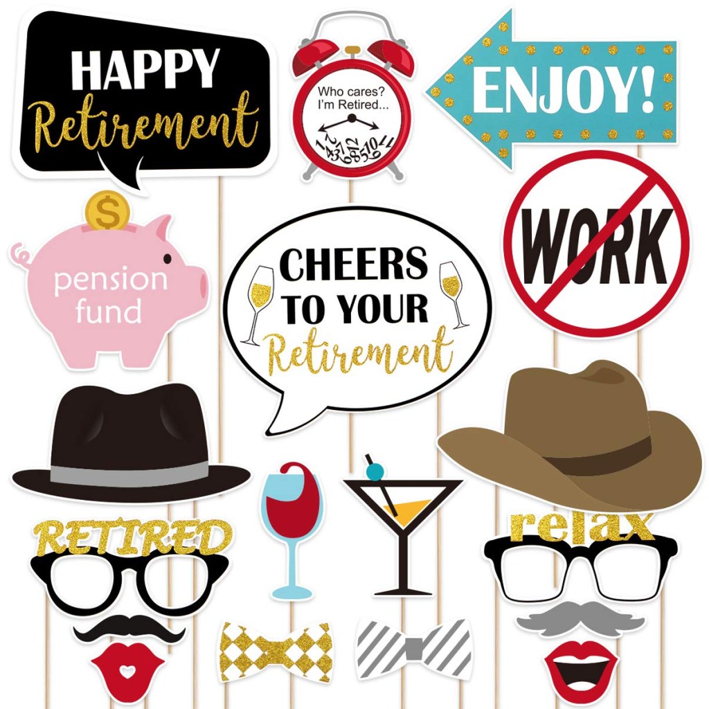creative retirement decor - Amosfun Retirement Photo Booth Props Funny Happy Retirement Party Props  with Wooden Sticks Creative Party Supplies, Perfect for Retirement Theme