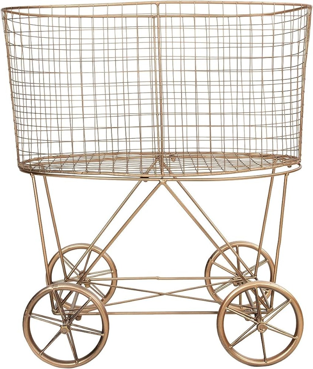 creative decorative laundry basket - Creative Co-op Vintage Style Metal Laundry Basket With Wheels Wood Copper