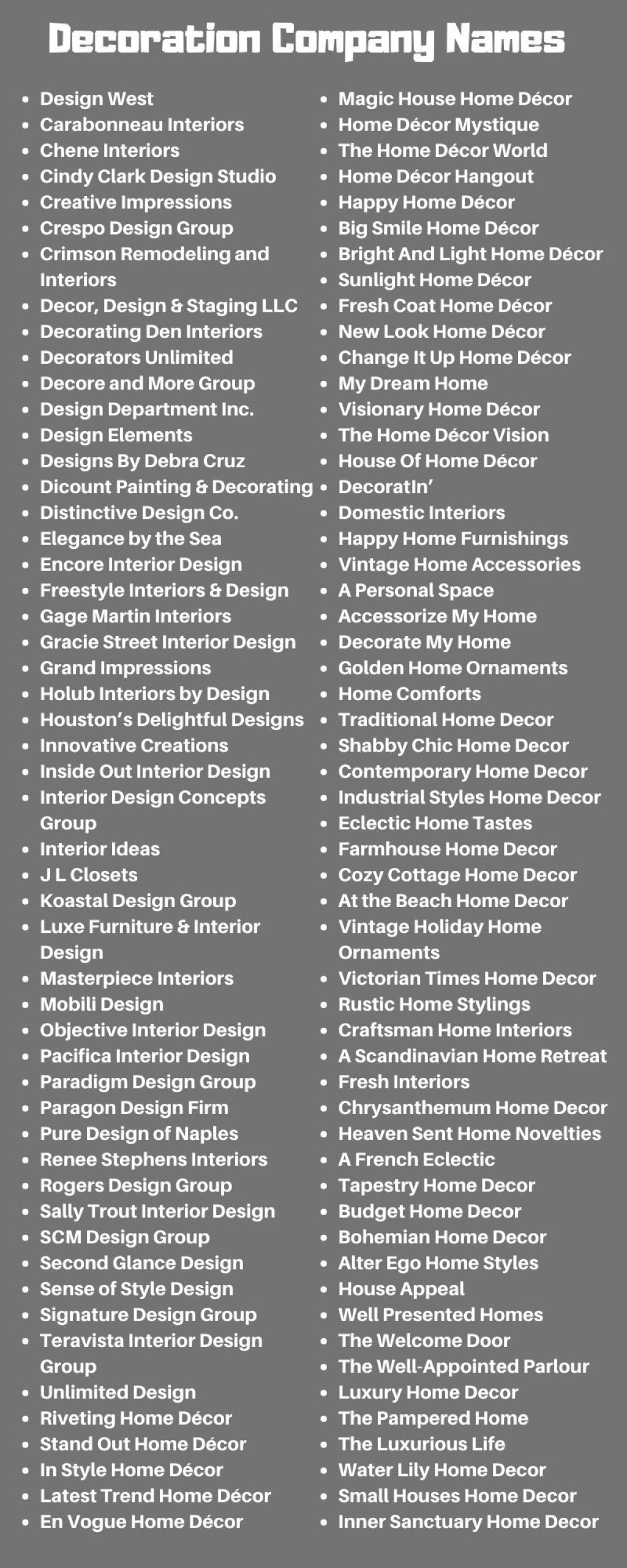 creative decor names - + Most Creative Decoration Company Names  Design company names
